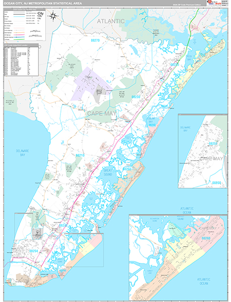 Ocean City Metro Area Wall Map Premium Style